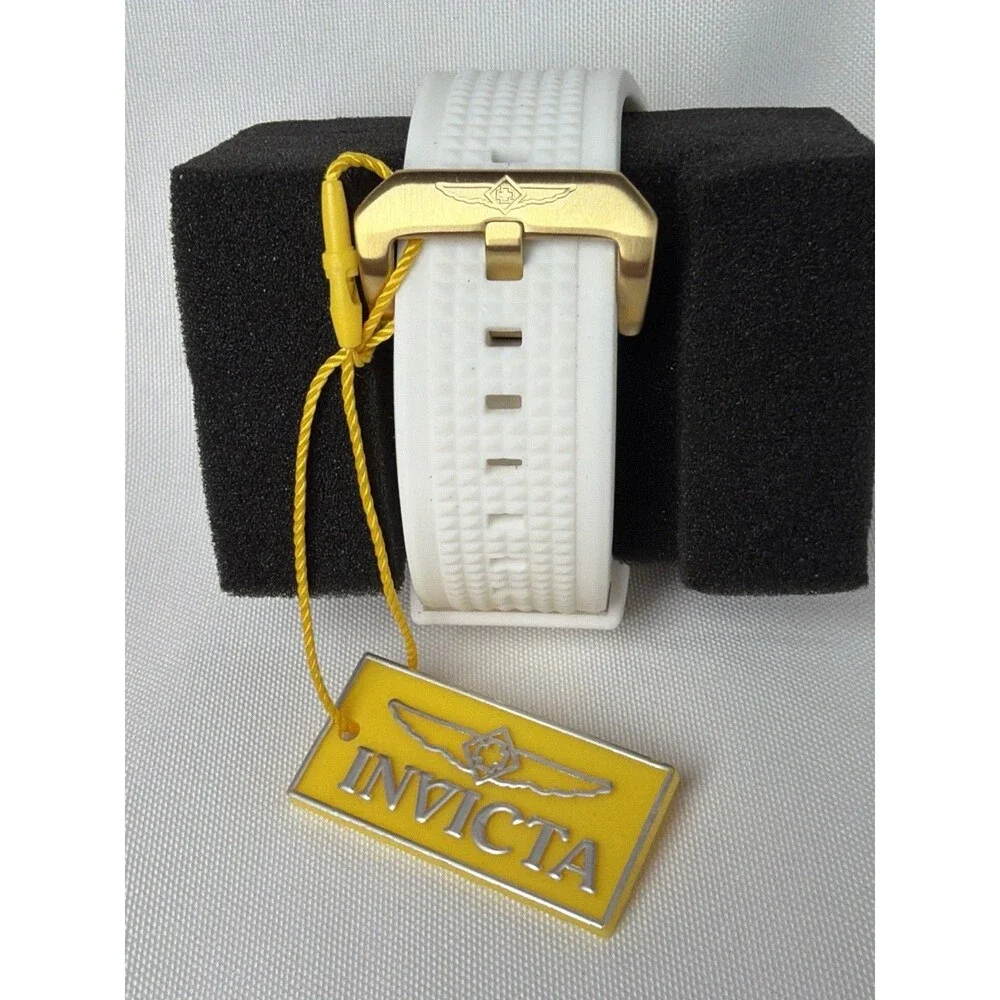 Invicta Aviator 39312 Men’s Gold Tone Chronograph 100M White Strap New w/ Box
